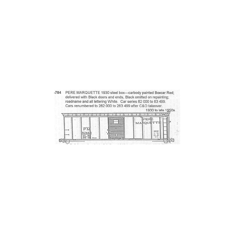 CDS DRY TRANSFER HO-784 PERE MARQUETTE 40' BOXCAR - HO SCALE