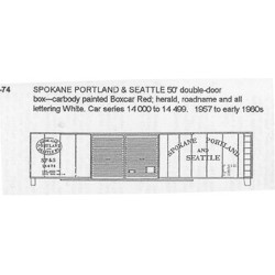 CDS DRY TRANSFER HO-74  SPOKANE PORTLAND & SEATTLE 50' DOUBLE DOOR BOXCAR - HO SCALE