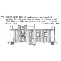 CDS DRY TRANSFER O-779  GREAT NORTHERN WOOD CABOOSE - O SCALE