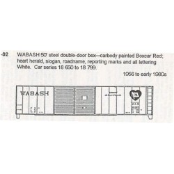 CDS DRY TRANSFER HO-92  WABASH 50' DOUBLE DOOR BOXCAR - HO SCALE