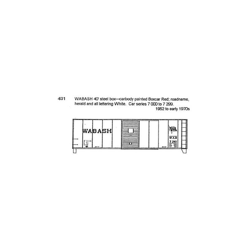 CDS DRY TRANSFER HO-631 WABASH 40' BOXCAR - HO SCALE