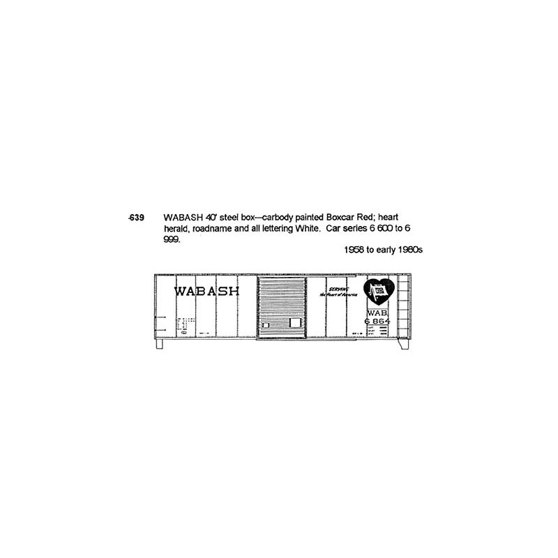 CDS DRY TRANSFER HO-639 WABASH 40' BOXCAR - HO SCALE