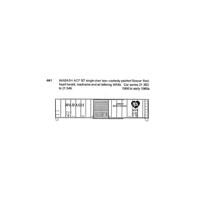 CDS DRY TRANSFER HO-641 WABASH 50' BOXCAR - HO SCALE