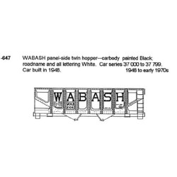 CDS DRY TRANSFER HO-647  WABASH 2 BAY HOPPER - HO SCALE