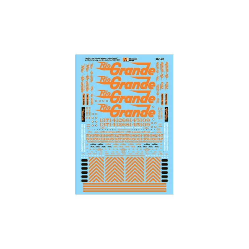 MICROSCALE DECAL 87-28 - DENVER & RIO GRANDE WESTERN DIESEL LOCOMOTIVE - HO SCALE