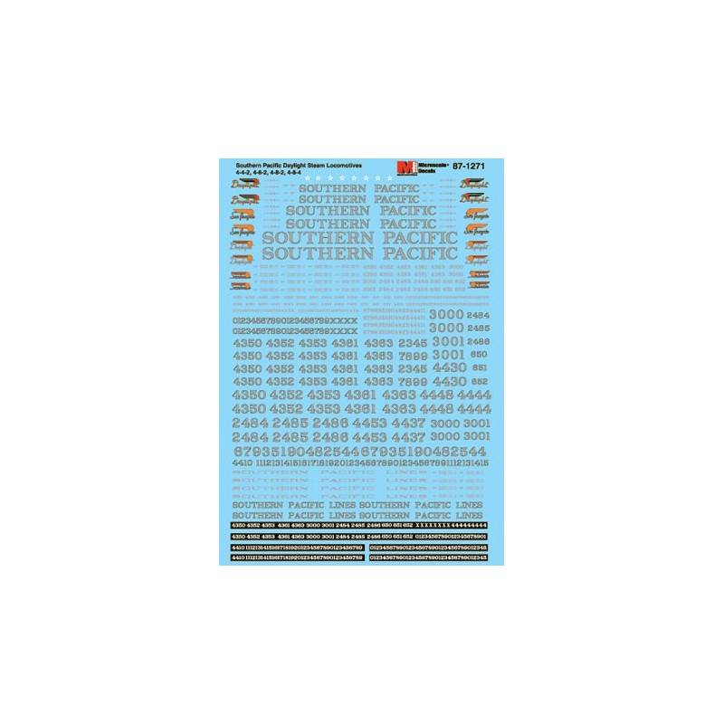 MICROSCALE DECAL 87-1271 - SOUTHERN PACIFIC DAYLIGHT STEAM LOCOMOTIVES - HO SCALE