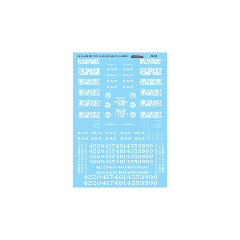 MICROSCALE DECAL 87-59 - RIO GRANDE SOUTHERN STEAM LOCOMOTIVES & CABOOSES - HO SCALE