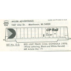 HERALD KING DECAL G-2 - CPRAIL BATHTUB GONDOLA - HO SCALE