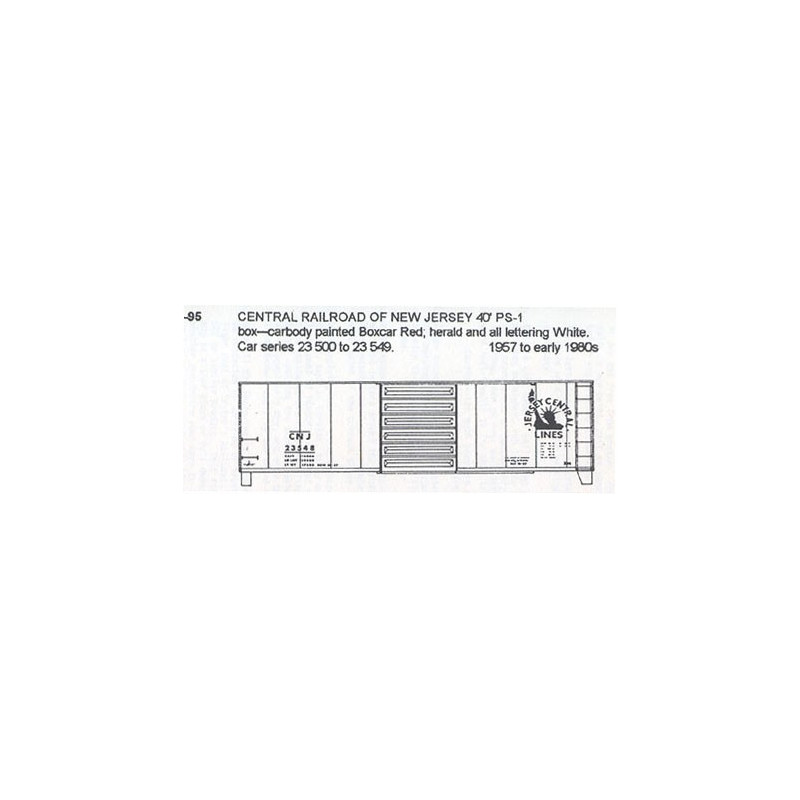 CDS DRY TRANSFER HO-95NOS CENTRAL RAILROAD OF NEW JERSEY 40' BOXCAR - HO SCALE