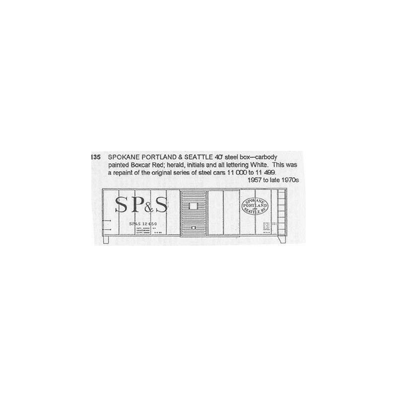 CDS DRY TRANSFER HO-135NOS  SPOKANE PORTLAND & SEATTLE 40' BOXCAR - HO SCALE