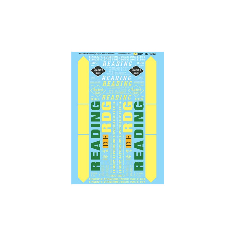 MICROSCALE DECAL 87-1393 - READING 40' & 50' BOXCARS - HO SCALE