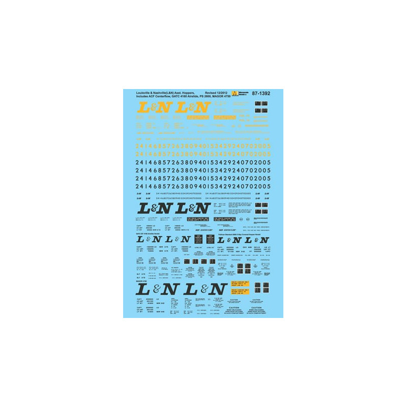 MICROSCALE DECAL 87-1392 - LOUISVILLE & NASHVILLE COVERED HOPPERS - HO SCALE