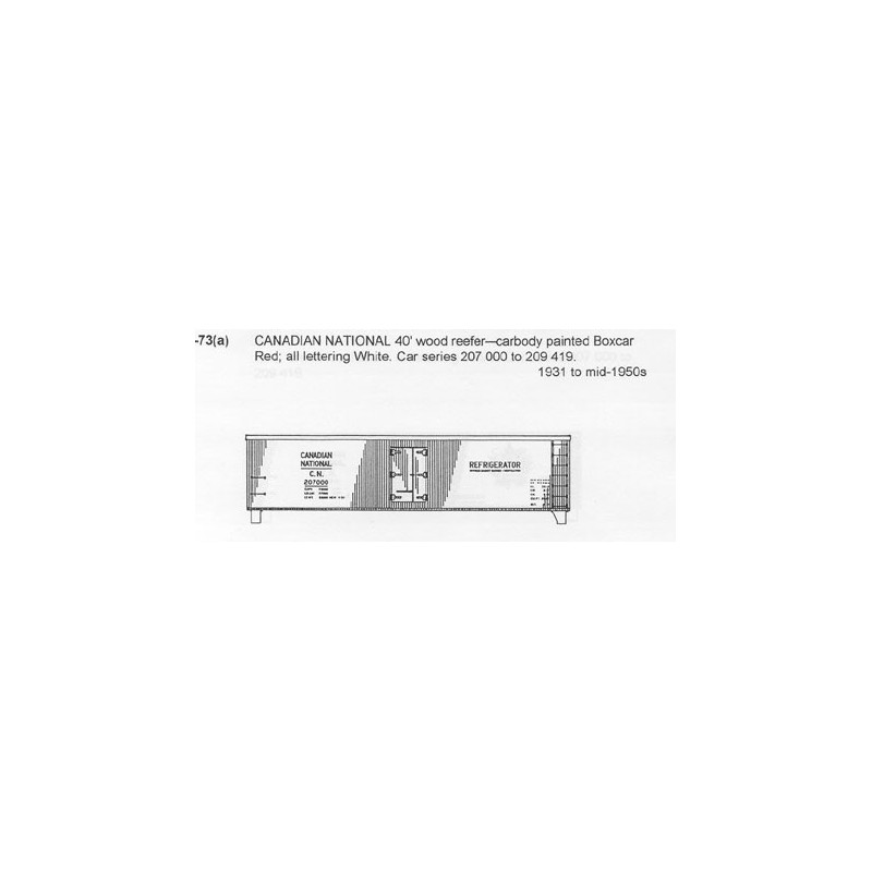 CDS DRY TRANSFER HO-73 CANADIAN NATIONAL 40' REEFER - HO SCALE