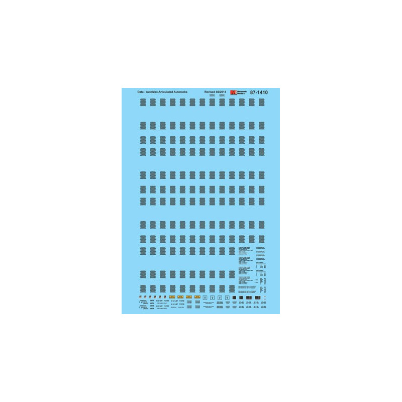 MICROSCALE DECAL 87-1410 - AUTOMAX ARTICULATED AUTORACK DATA - HO SCALE