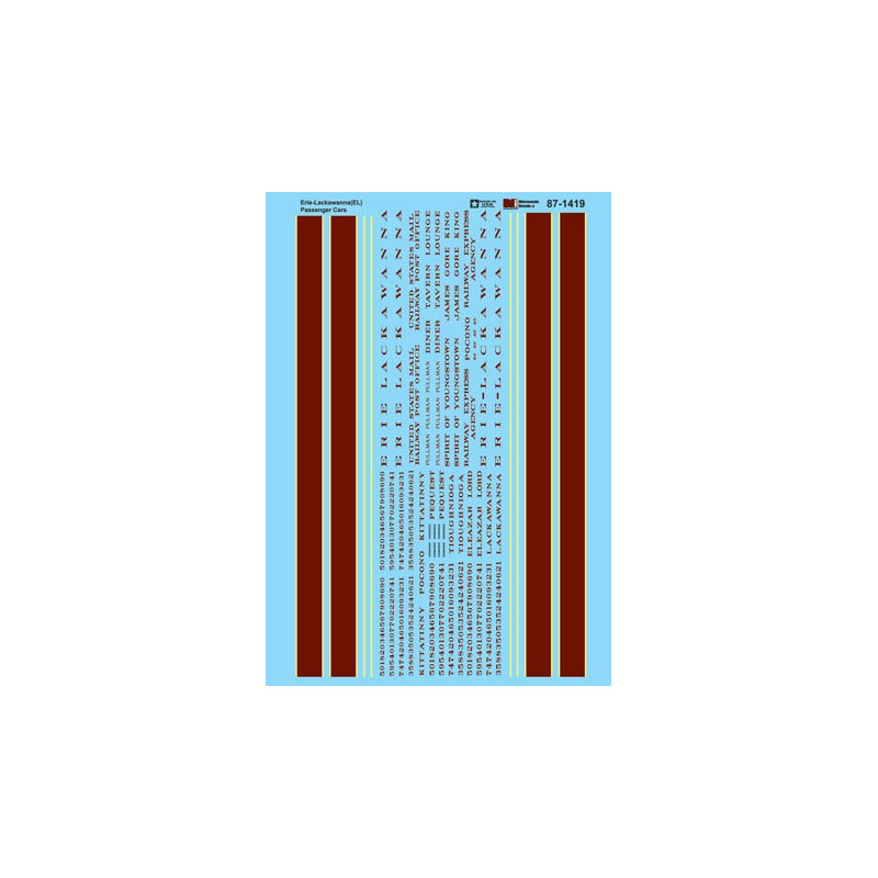 MICROSCALE DECAL 87-1419 - ERIE LACKAWANNA PASSENGER CARS - HO SCALE