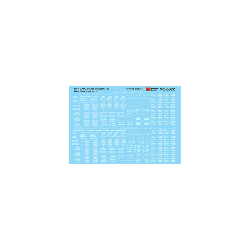MICROSCALE DECAL MC-5022 - GATX AIRSLIDE DATA - WHITE - HO SCALE
