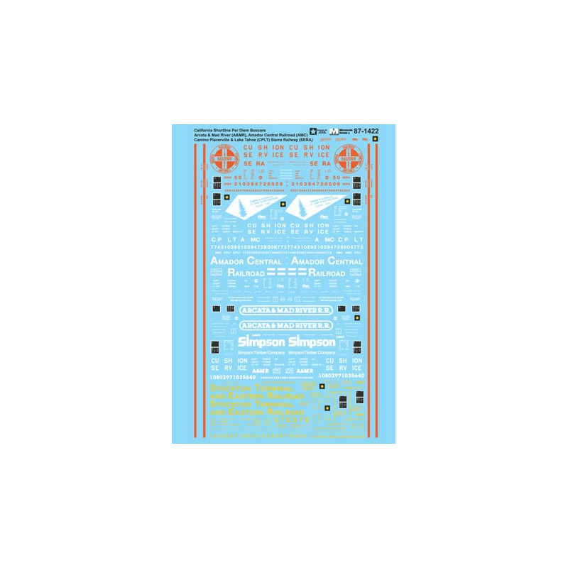 MICROSCALE DECAL 87-1422 - CALIFORNIA SHORTLINE PER DIEM BOXCARS - HO SCALE