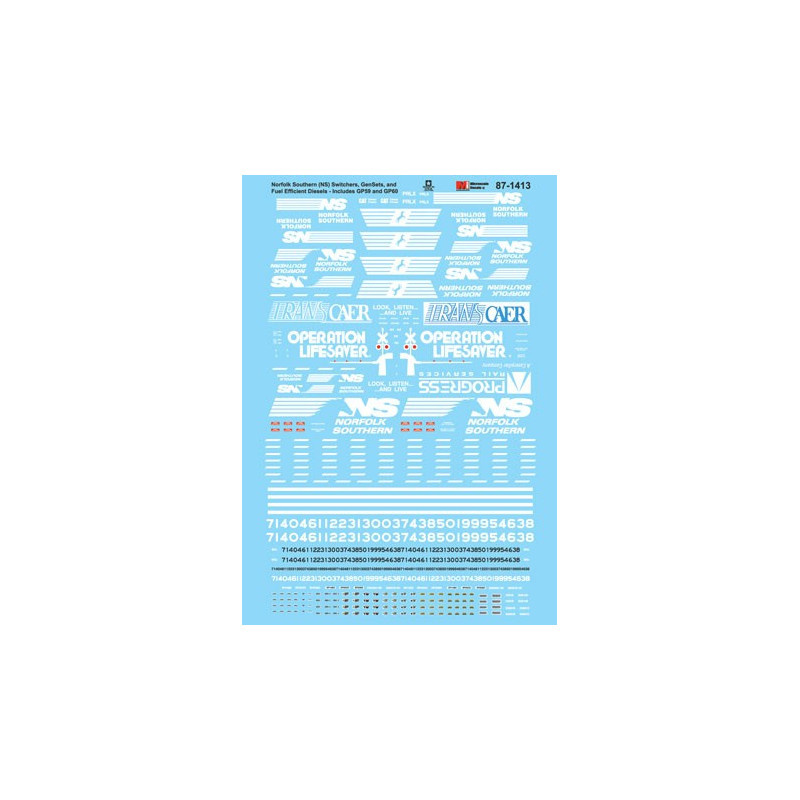 MICROSCALE DECAL 87-1413 - NORFOLK SOUTHERN GENSETS, GP59 & GP60  - HO SCALE