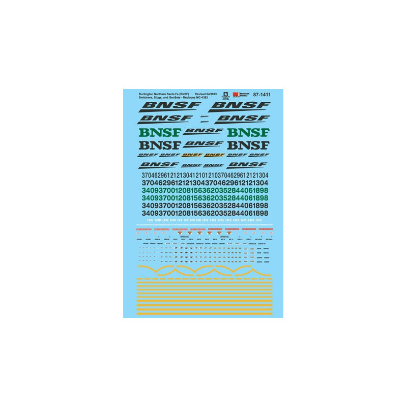 MICROSCALE DECAL 87-1411 - BURLINGTON NORTHERN SANTA FE REMOTES, SLUGS, SWITCHERS & GENSETS - HO SCALE