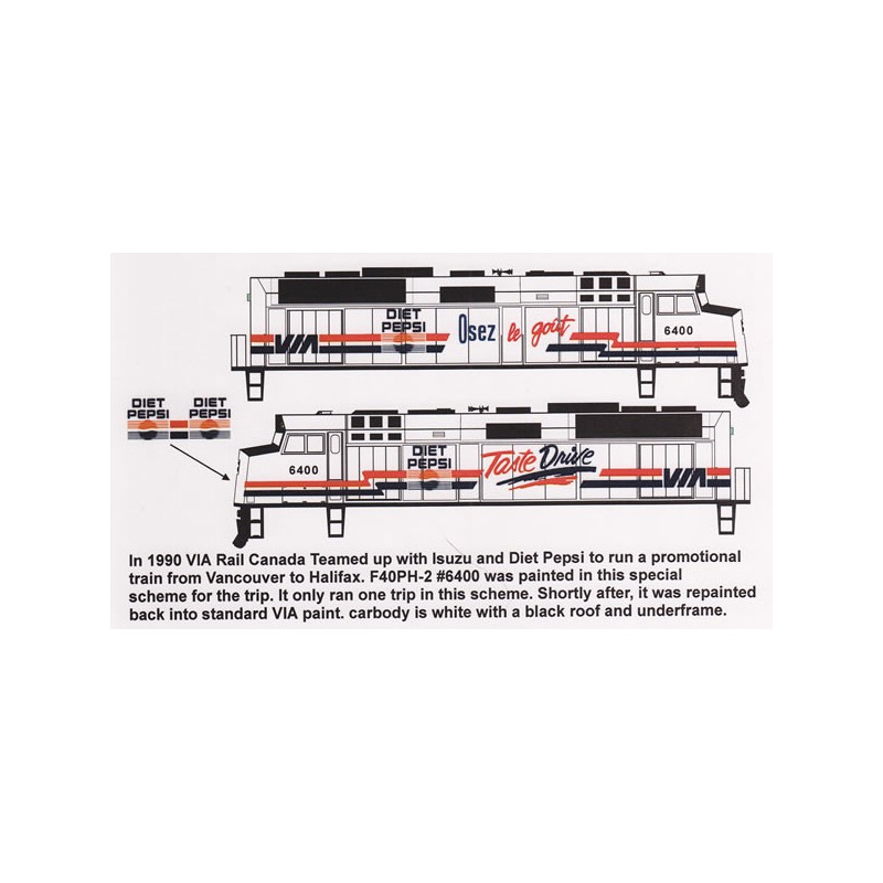 HIGHBALL L-262  VIA RAIL F40PH-2 DIESEL LOCOMOTIVE - DIET PEPSI - HO SCALE