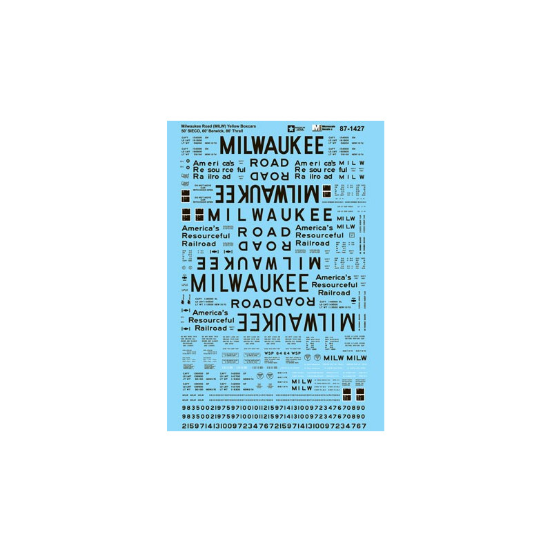 MICROSCALE DECAL 87-1427 - MILWAUKEE ROAD BOXCARS - HO SCALE