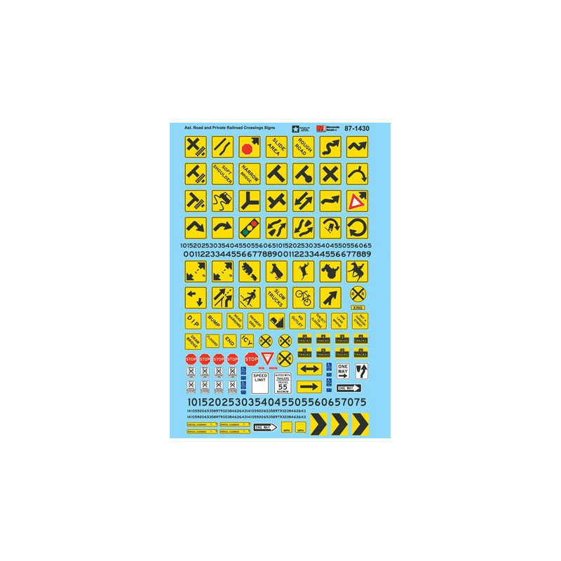 MICROSCALE DECAL 87-1430 - ROAD MARKINGS - PARKING & CLEARANCE SIGNS - HO SCALE
