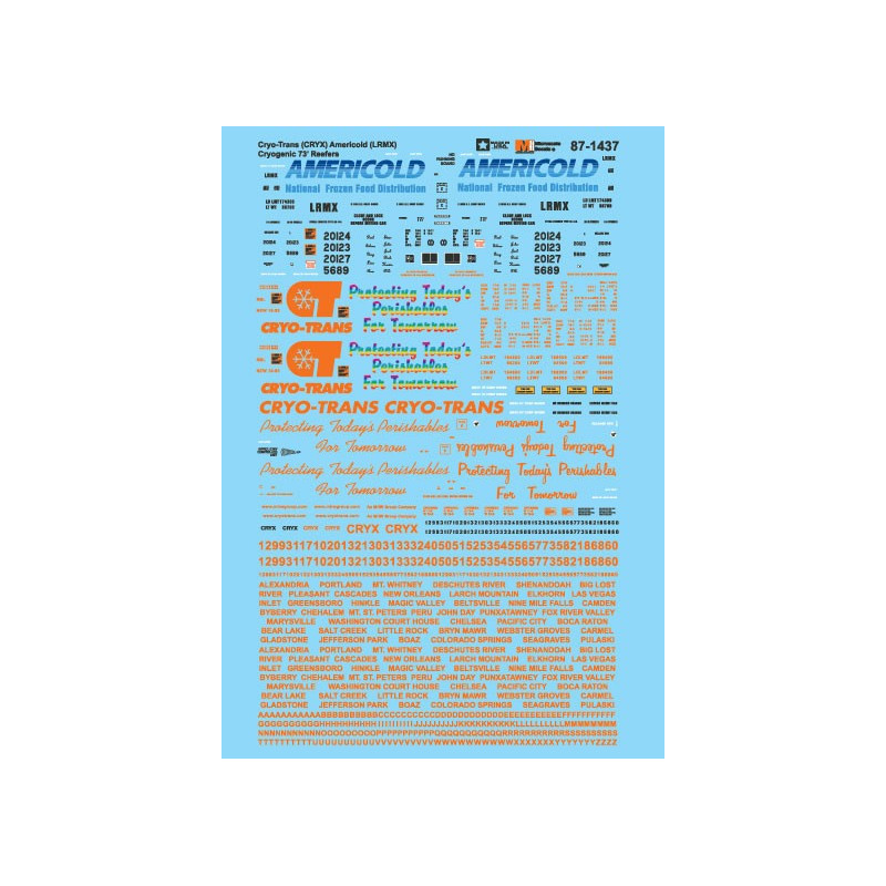 MICROSCALE DECAL 87-1437 - CYRO-TRANS & AMERICOLD 75' REEFERS - HO SCALE