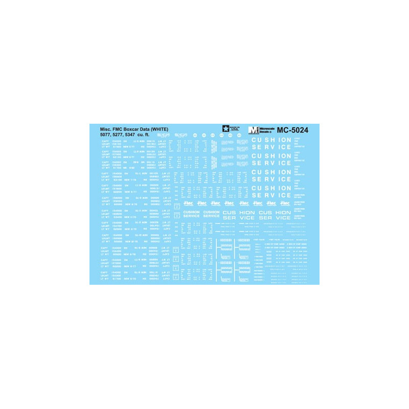 MICROSCALE DECAL MC-5024 - FMC BOXCAR DATA - WHITE - HO SCALE