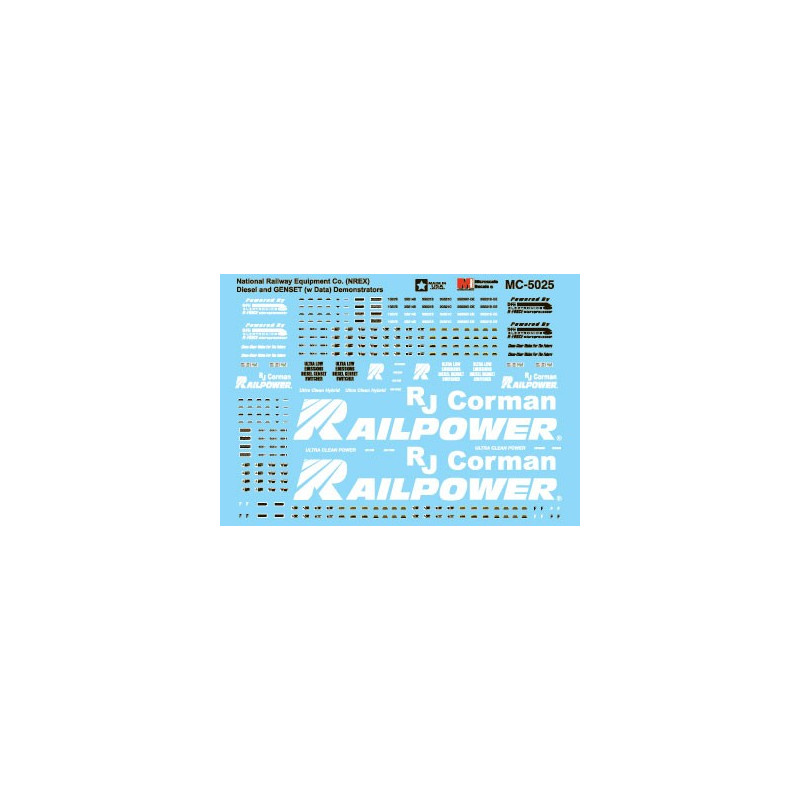 MICROSCALE DECAL MC-5025 - RAILPOWER & NREX GENSET LOGOS & DATA - HO SCALE