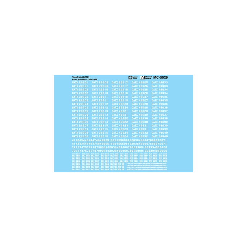MICROSCALE DECAL MC-5029 - GATX TANK TRAIN CAR NUMBERS - 1982-1996 - HO SCALE