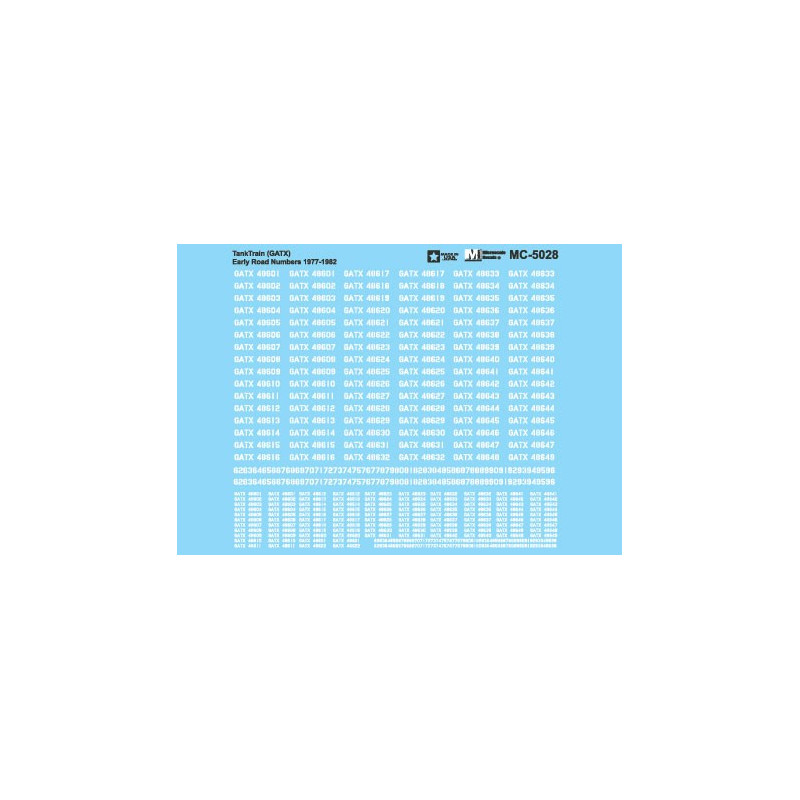 MICROSCALE DECAL MC-5028 - GATX TANK TRAIN CAR NUMBERS - 1977-1982 - HO SCALE