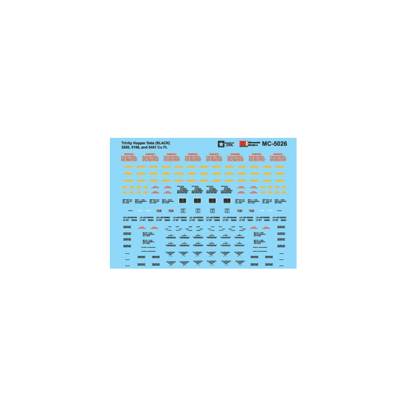 MICROSCALE DECAL MC-5026 - TRINITY HOPPER DATA - BLACK - HO SCALE