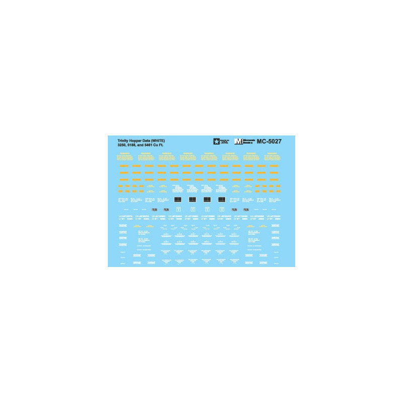 MICROSCALE DECAL MC-5027 - TRINITY HOPPER DATA - WHITE - HO SCALE