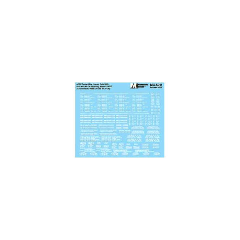 MICROSCALE DECAL 60-5011 - ACFX CENTERFLOW HOPPERS - 4650, 5250 & 5701 CUFT DATA - N SCALE