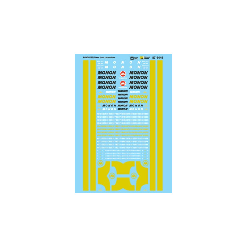 MICROSCALE DECAL 87-1449 - MONON DIESEL HOOD LOCOMOTIVES
