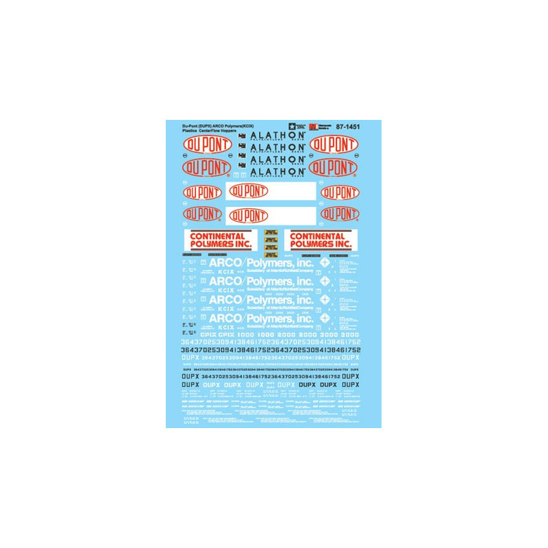 MICROSCALE DECAL 87-1451 - DUPONT & ARCO POLYMERS PLASTICS COVERED HOPPERS