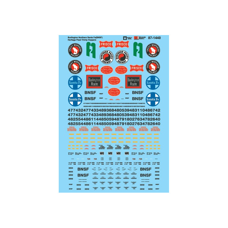 MICROSCALE DECAL 60-1440 - BURLINGTON NORTHERN SANTA FE HERITAGE TRINITY COVERED HOPPERS - N SCALE