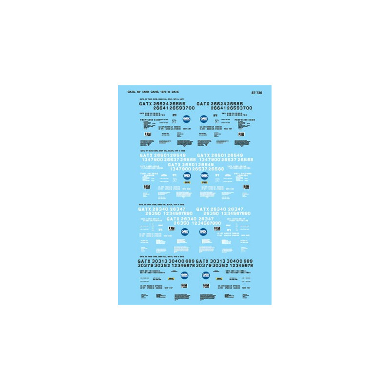 MICROSCALE DECAL 87-736 - GATX 50' TANK CARS