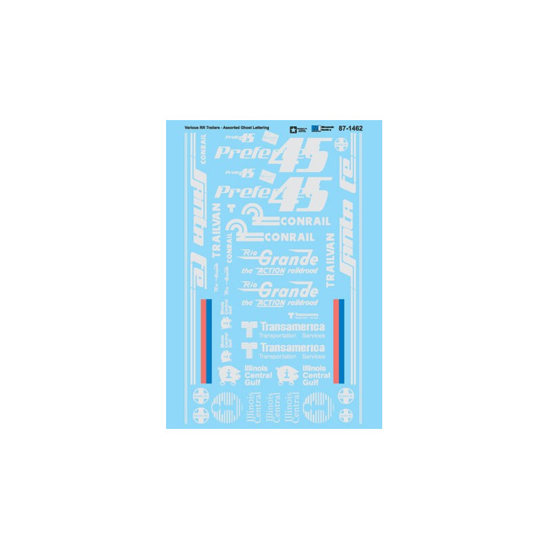 MICROSCALE DECAL 87-1462 - ASSORTED RAILROAD TRAILERS - GHOST LETTERING