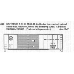 CDS DRY TRANSFER HO-355 BALTIMORE & OHIO M-59 40' DOUBLE DOOR BOXCAR - HO SCALE