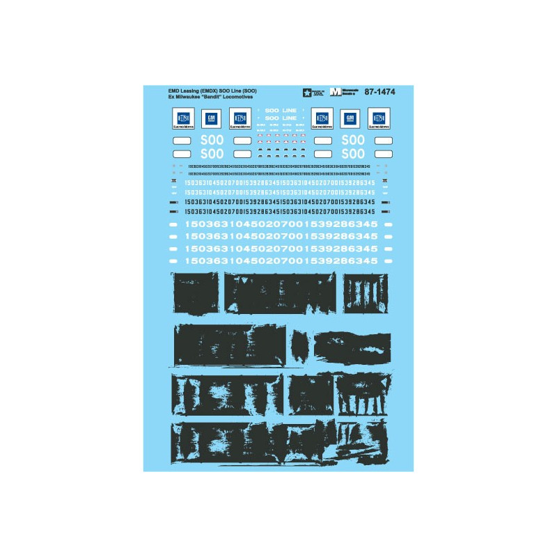 MICROSCALE DECAL 87-1474 - EMD LEASING (EMDX) SOO LINE (SOU) Ex MILWAUKEE "BANDIT" LOCOMOTIVES