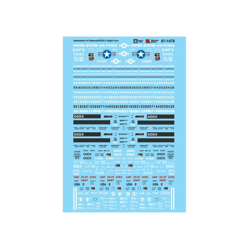MICROSCALE DECAL 87-1478 - DEPARTMENT OF DEFENSE DODX FREIGHT CARS