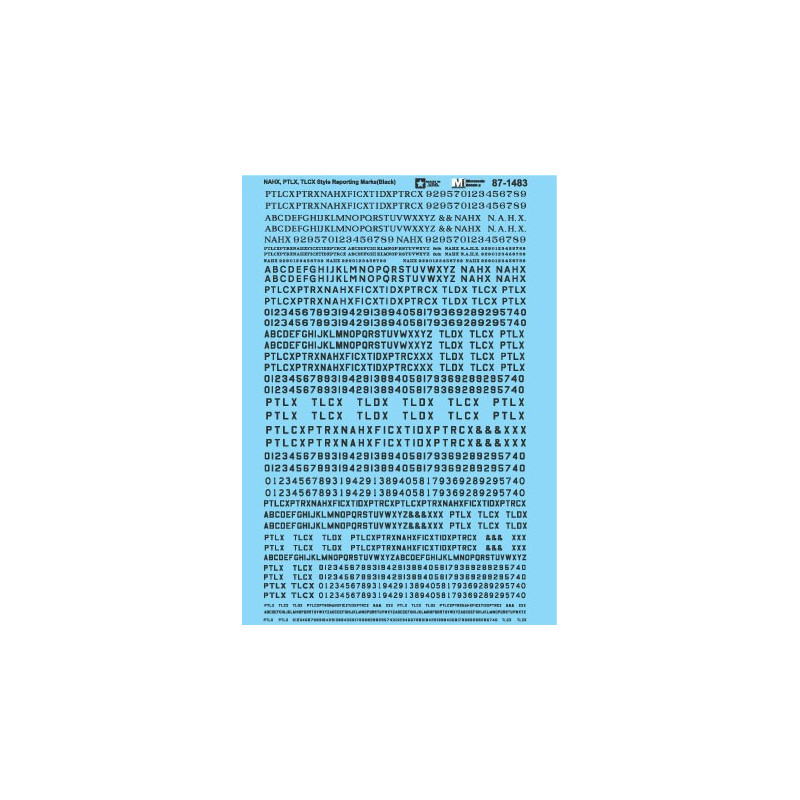 MICROSCALE DECAL 87-1483 - NAHX, PTLX, TLCX STYLE REPORTING MARKS - BLACK