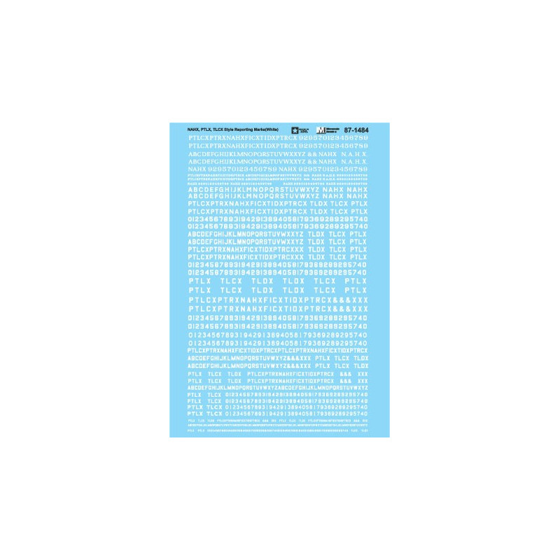 MICROSCALE DECAL 87-1484 - NAHX, PTLX, TLCX STYLE REPORTING MARKS - WHITE