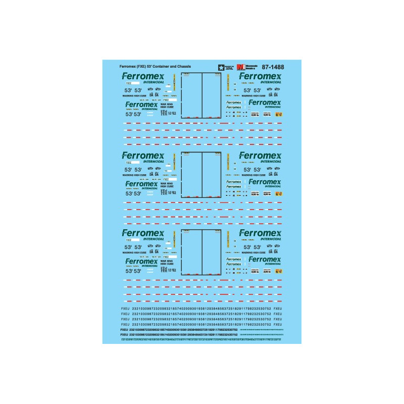 MICROSCALE DECAL 87-1488 - FERROMEX 53' CONTAINERS & CHASSIS