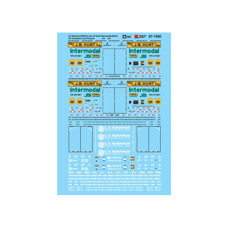 MICROSCALE DECAL 60-1500 - CH ROBINSON & JB HUNT CONTAINERS & CHASSIS