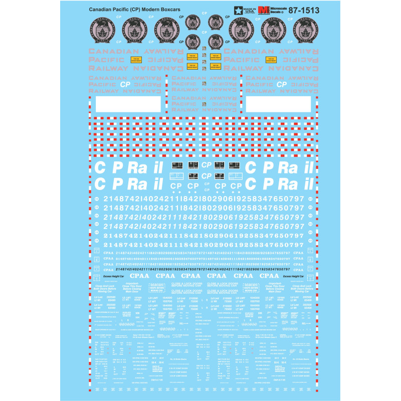 MICROSCALE DECAL 60-1513 - CANADIAN PACIFIC MODERN BOXCARS MICROSCALE DECAL 60-1513 - CANADIAN PACIFIC MODERN BOXCARS