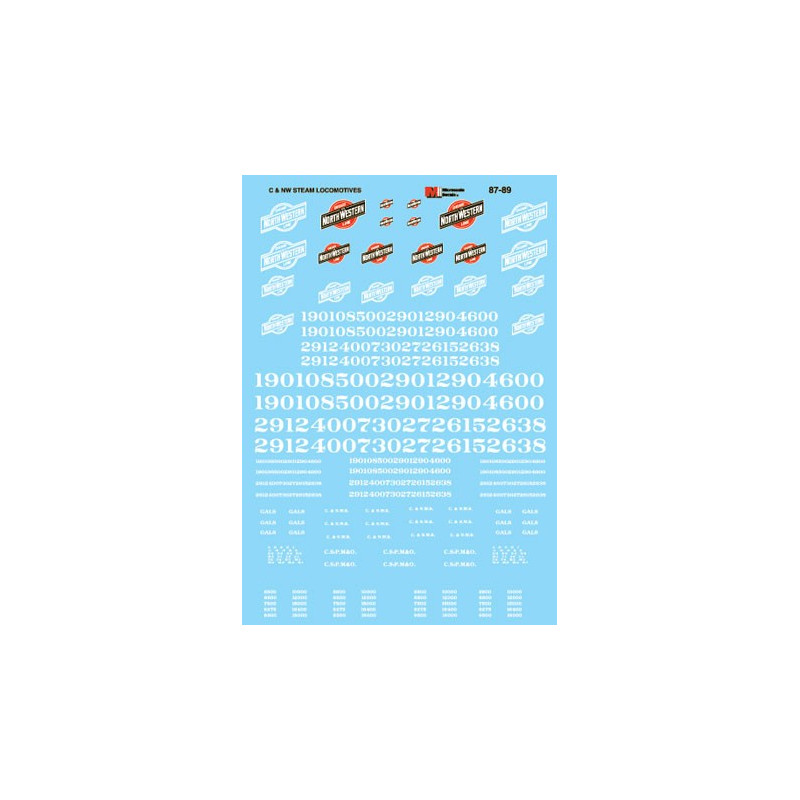 MICROSCALE DECAL 87-89 - CHICAGO & NORTHWESTERN STEAM LOCOMOTIVES