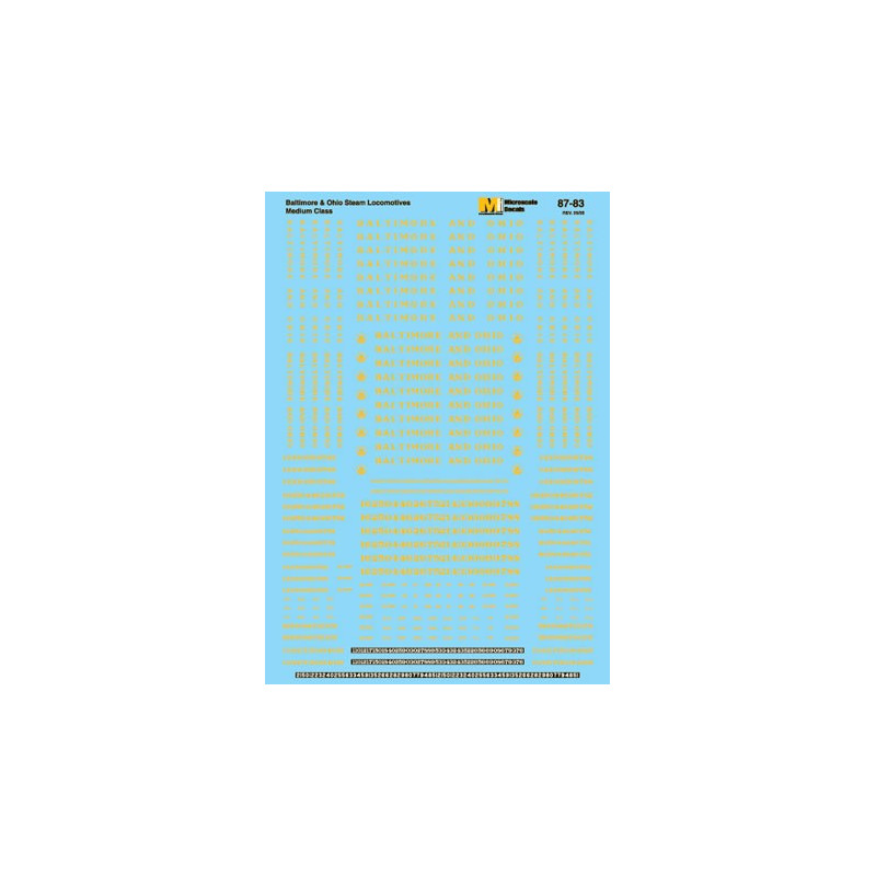 MICROSCALE DECAL 87-83 - BALTIMORE & OHIO STEAM LOCOMOTIVES - HO SCALE
