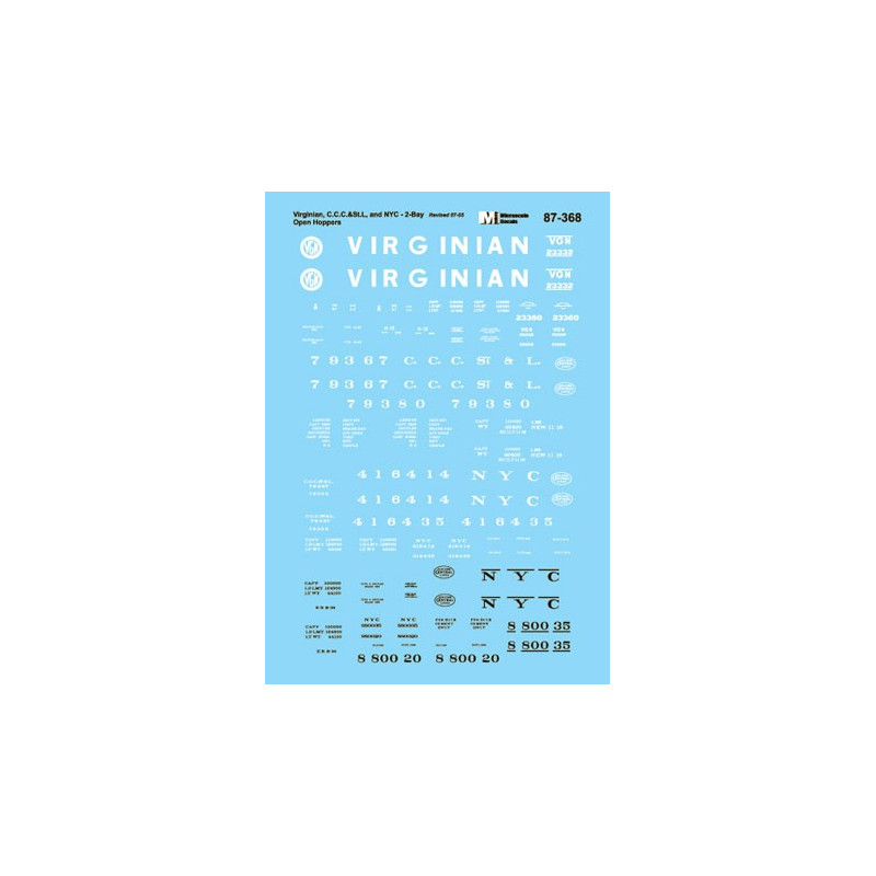 MICROSCALE DECAL 87-368 - ASSORTED 2 BAY HOPPERS - NYC - CCC&STL & VIRGINIAN